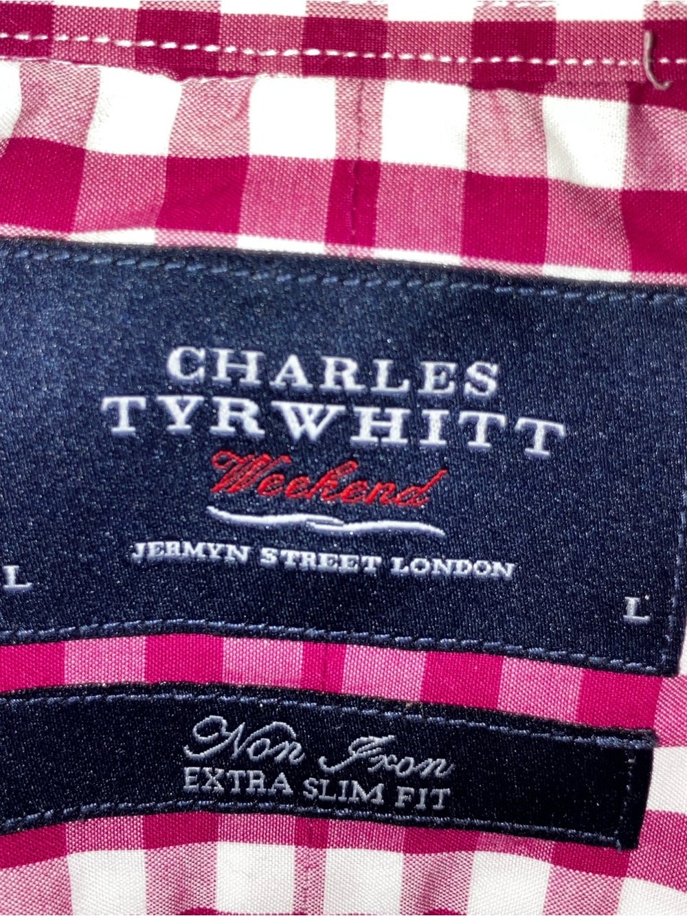 Charles Tyrwhitt Red and White Button-Up Shirt / Large / Extra Slim Fit